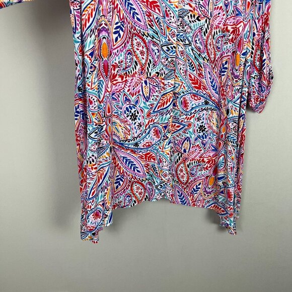 Cupio Tunic Top Womens XL Colorful Multicolor Floral Button Up 3/4‎ Sleeve Shirt - Picture 5 of 11